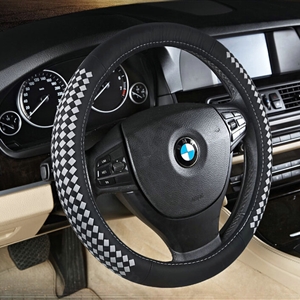 High Quality Car Steering Wheel Covers Genuine Leather 15 Inch 38CM - Black White