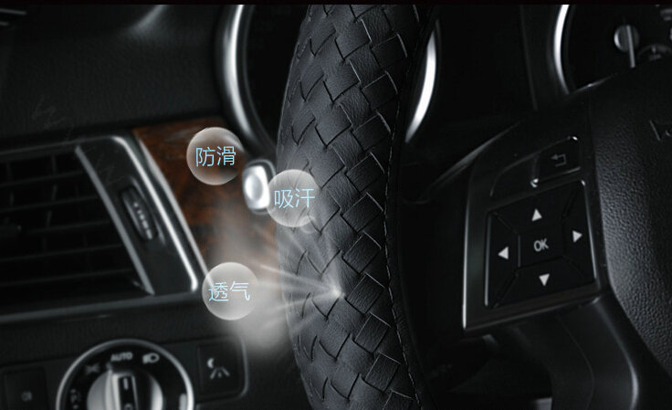 High Quality Car Steering Wheel Covers Genuine Leather 15 Inch 38CM - Black