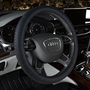 High Quality Car Steering Wheel Covers Genuine Leather 15 Inch 38CM - Black