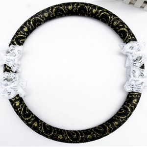 Lace Car Steering Wheel Cover Bud Silk Fiber Cloth 15 Inch 38CM - Black