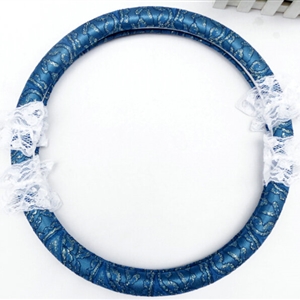 Lace Car Steering Wheel Cover Bud Silk Fiber Cloth 15 Inch 38CM - Blue
