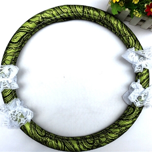 Lace Car Steering Wheel Cover Bud Silk Fiber Cloth 15 Inch 38CM - Green