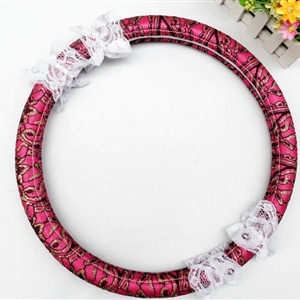 Lace Car Steering Wheel Cover Bud Silk Fiber Cloth 15 Inch 38CM - Red