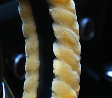 Lozenge Pattern Auto Steering Wheel Covers Velvet 15 Inch 38CM - Beige