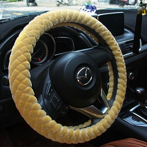 Lozenge Pattern Auto Steering Wheel Covers Velvet 15 Inch 38CM - Beige