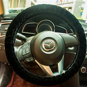 Lozenge Pattern Auto Steering Wheel Covers Velvet 15 Inch 38CM - Black