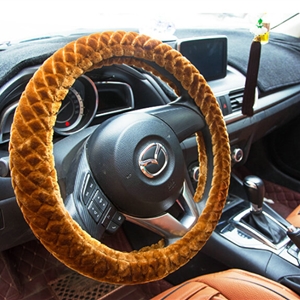 Lozenge Pattern Auto Steering Wheel Covers Velvet 15 Inch 38CM - Brown