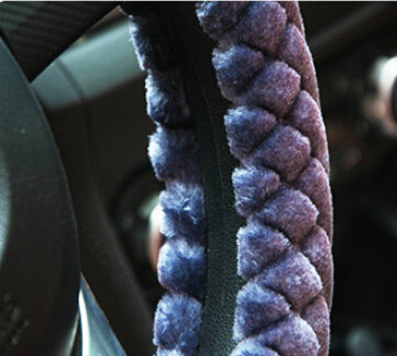 Lozenge Pattern Auto Steering Wheel Covers Velvet 15 Inch 38CM - Grey