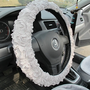 Luxury Floral Car Steering Wheel Cover Bud Silk Fiber Cloth 15 Inch 38CM - Grey