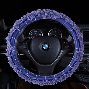Luxury Floral Lace Car Steering Wheel Cover Bud Silk Fiber Cloth 15 Inch 38CM - Purple