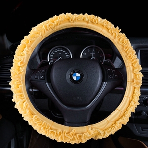 Luxury Floral Lace Car Steering Wheel Cover Bud Silk Fiber Cloth 15 Inch 38CM - Yellow