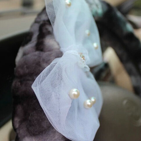 Pearl Bud Silk Bowknot Car Steering Wheel Cover Velvet 15 Inch 38CM - Purple