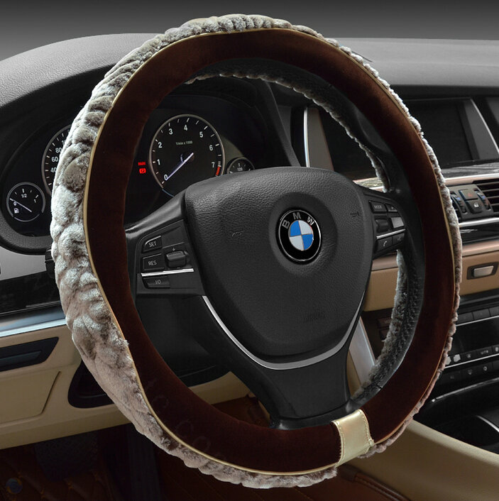Personalized Auto Steering Wheel Covers Velvet 15 Inch 38CM - Brown