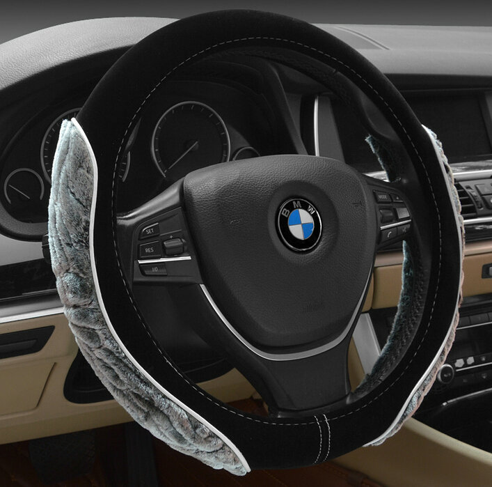 Personalized Auto Steering Wheel Wrap Velvet 15 Inch 38CM - Black