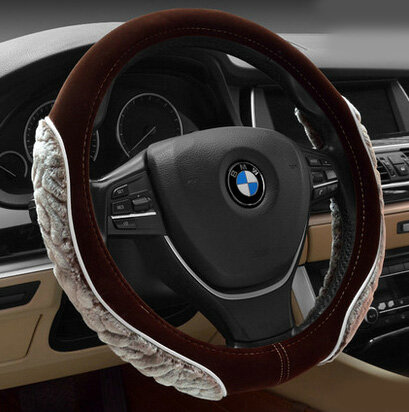Personalized Auto Steering Wheel Wrap Velvet 15 Inch 38CM - Brown