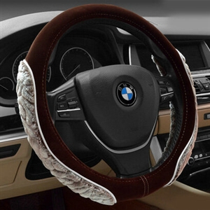 Personalized Auto Steering Wheel Wrap Velvet 15 Inch 38CM - Brown