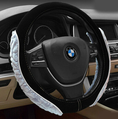 Personalized Auto Steering Wheel Wrap Velvet 15 Inch 38CM - Grey