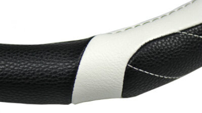 Personalized Car Steering Wheel Covers Genuine Leather 15 Inch 38CM - Black Orange