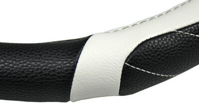 Personalized Car Steering Wheel Covers Genuine Leather 15 Inch 38CM - Black Red