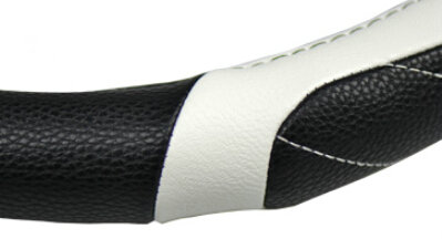 Personalized Car Steering Wheel Covers Genuine Leather 15 Inch 38CM - Black White