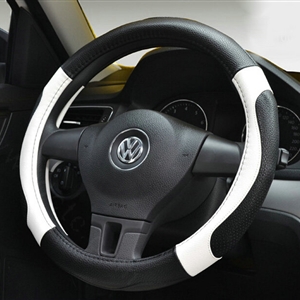 Personalized Car Steering Wheel Wrap Genuine Leather 15 Inch 38CM - Black White