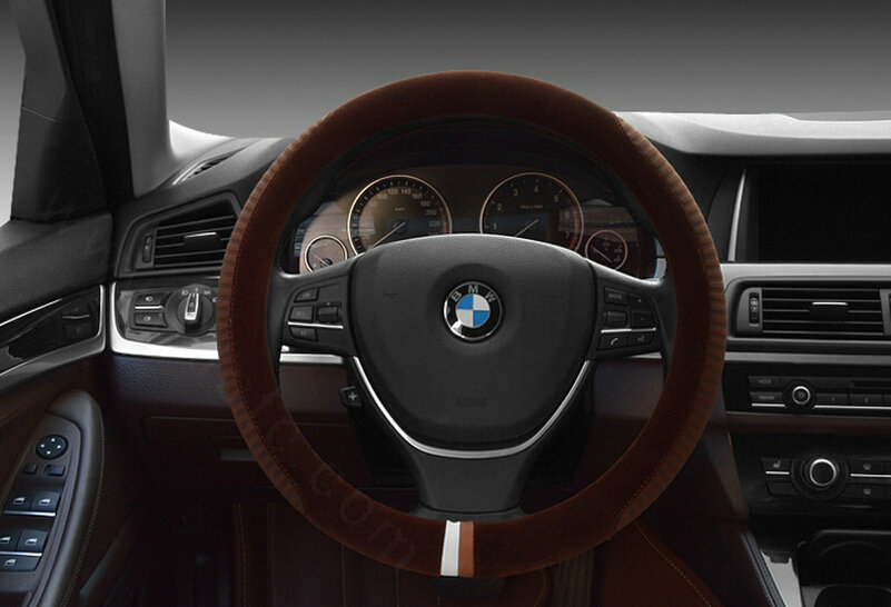 Personalized Car Steering Wheel Wrap Velvet 15 Inch 38CM - Brown