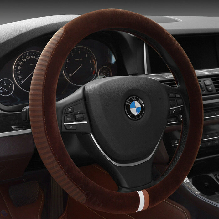 Personalized Car Steering Wheel Wrap Velvet 15 Inch 38CM - Brown