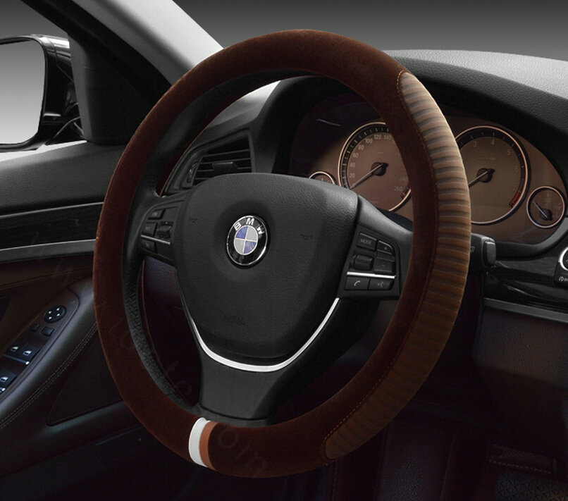 Personalized Car Steering Wheel Wrap Velvet 15 Inch 38CM - Brown