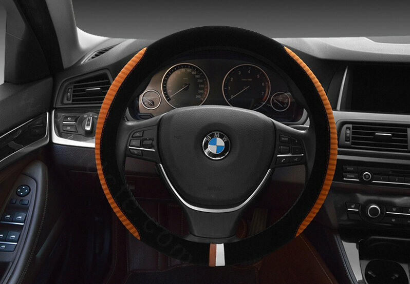 Personalized Car Steering Wheel Wrap Velvet 15 Inch 38CM - Coffee