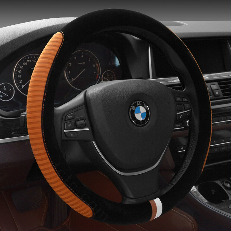 Personalized Car Steering Wheel Wrap Velvet 15 Inch 38CM - Coffee