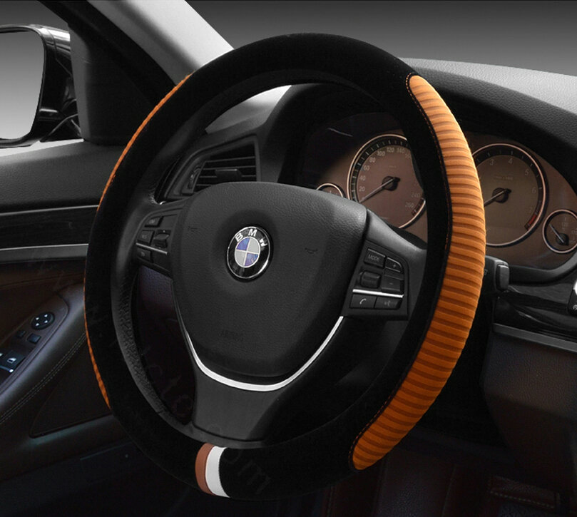 Personalized Car Steering Wheel Wrap Velvet 15 Inch 38CM - Coffee