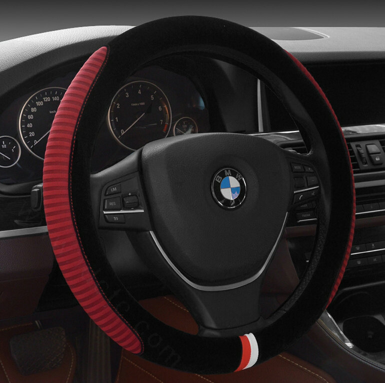 Personalized Car Steering Wheel Wrap Velvet 15 Inch 38CM - Red