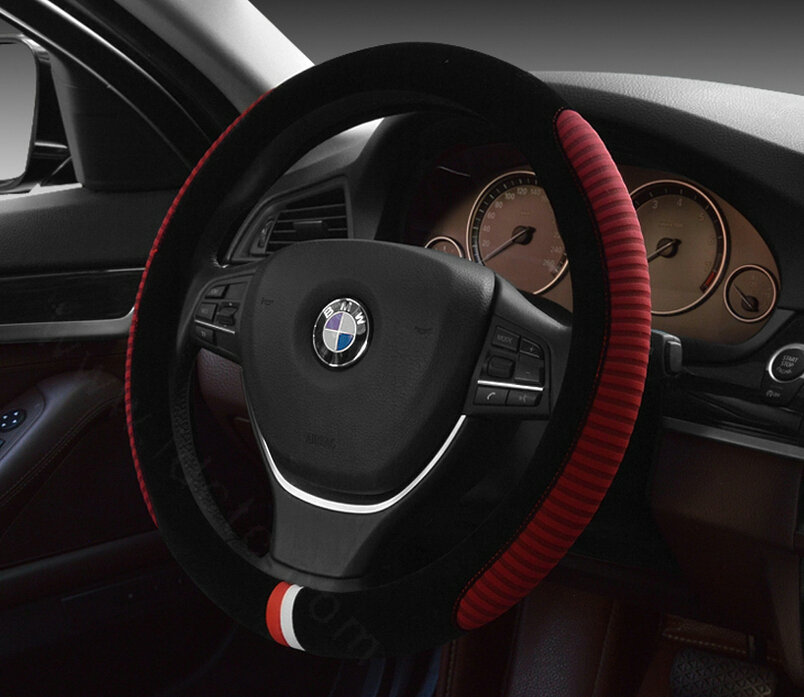 Personalized Car Steering Wheel Wrap Velvet 15 Inch 38CM - Red