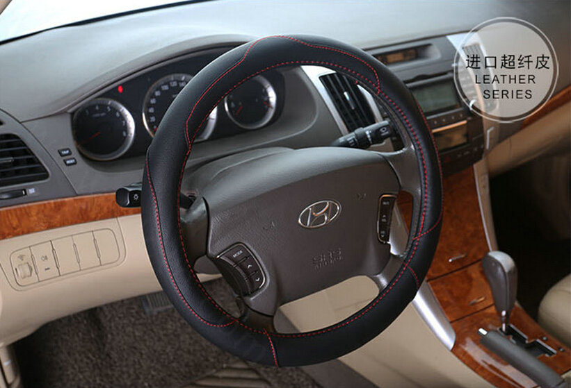 Pretty Car Steering Wheel Wrap PU Leather 15 Inch 38CM - Black