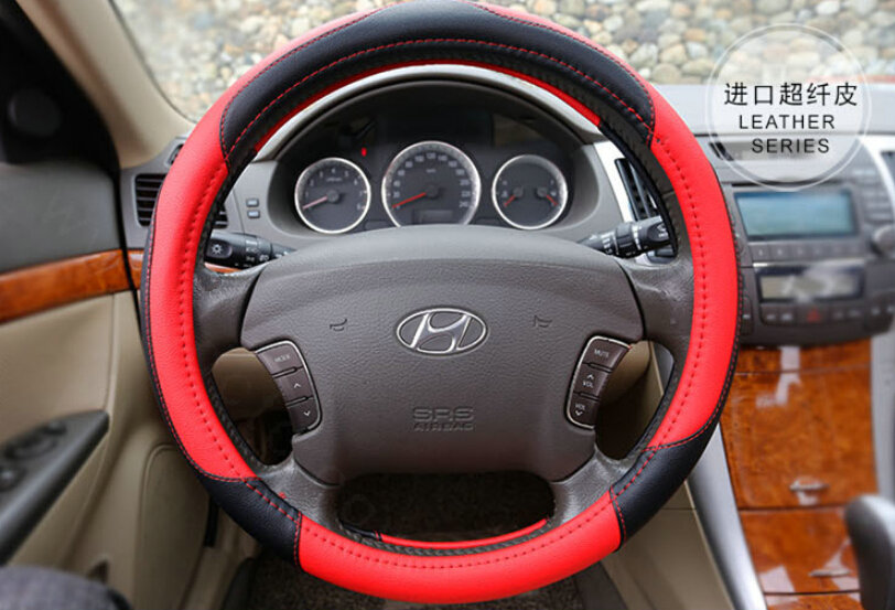 Pretty Car Steering Wheel Wrap PU Leather 15 Inch 38CM - Red