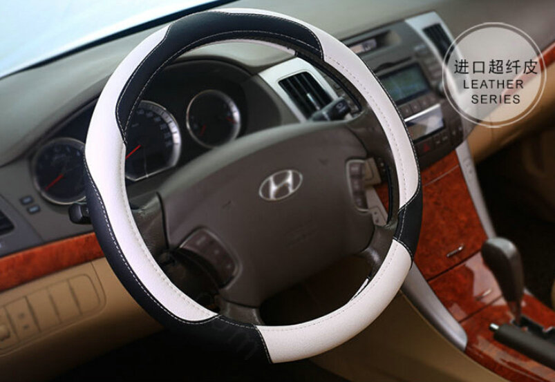 Pretty Car Steering Wheel Wrap PU Leather 15 Inch 38CM - White