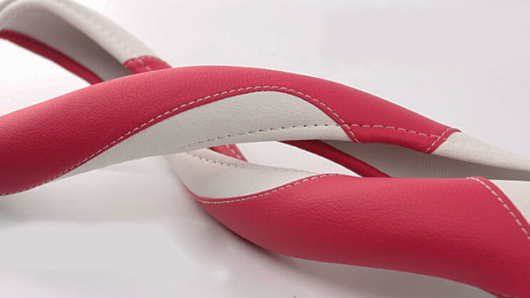 Pretty Car Steering Wheel Wrap PU Leather 15 Inch 38CM - White