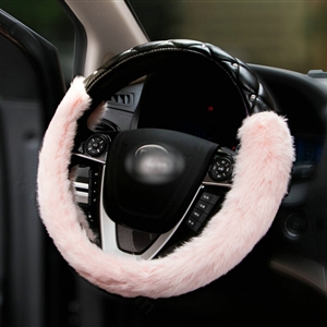 Pretty Diamond Velvet Car Steering Wheel Covers PU Leather 15 Inch 38CM - Pink