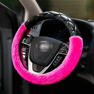 Pretty Diamond Velvet Car Steering Wheel Covers PU Leather 15 Inch 38CM - Rose