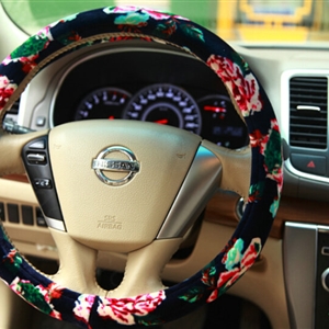 Pretty Flower Car Steering Wheel Covers Velvet 15 Inch 38CM - Black