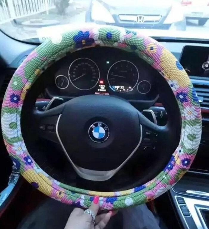 Pretty Flower Dot Car Steering Wheel Wrap PU Leather 15 Inch 38CM - Color