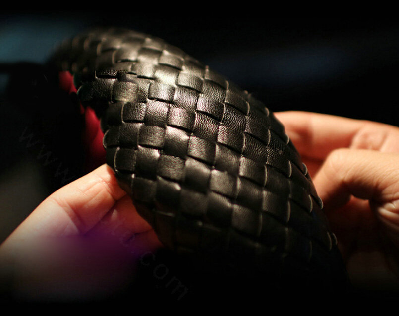 Pretty Flower Knitting Car Steering Wheel Wrap PU Leather 15 Inch 38CM - Black