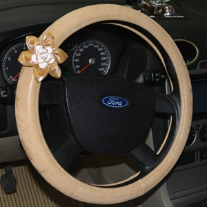 Pretty Rhododendron Car Steering Wheel Wrap PU Leather 15 Inch 38CM - Beige