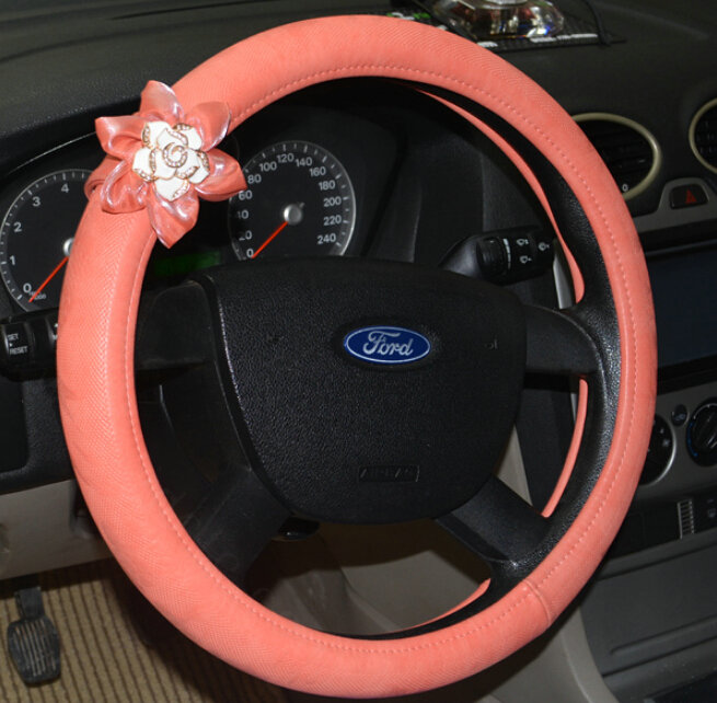 Pretty Rhododendron Car Steering Wheel Wrap PU Leather 15 Inch 38CM - Orange