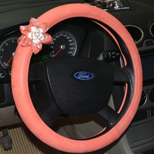 Pretty Rhododendron Car Steering Wheel Wrap PU Leather 15 Inch 38CM - Orange