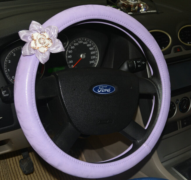 Pretty Rhododendron Car Steering Wheel Wrap PU Leather 15 Inch 38CM - Purple