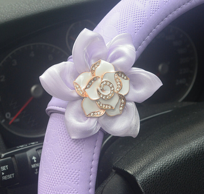 Pretty Rhododendron Car Steering Wheel Wrap PU Leather 15 Inch 38CM - Purple