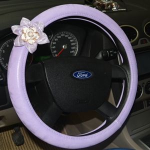 Pretty Rhododendron Car Steering Wheel Wrap PU Leather 15 Inch 38CM - Purple