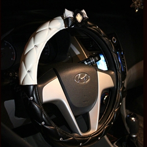 Quality Bowknot Car Steering Wheel Cover PU Leather 15 Inch 38CM - Black