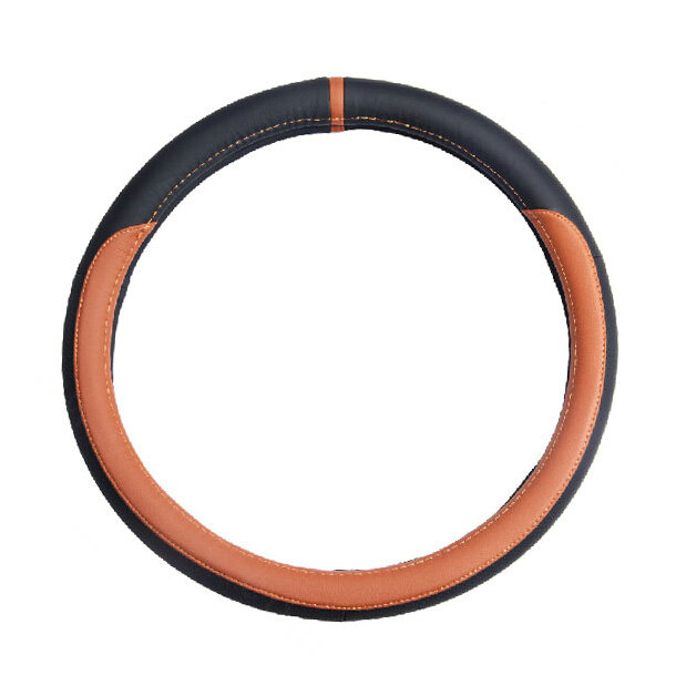 Quality Car Steering Wheel Covers Genuine Leather 15 Inch 38CM - Black Brown